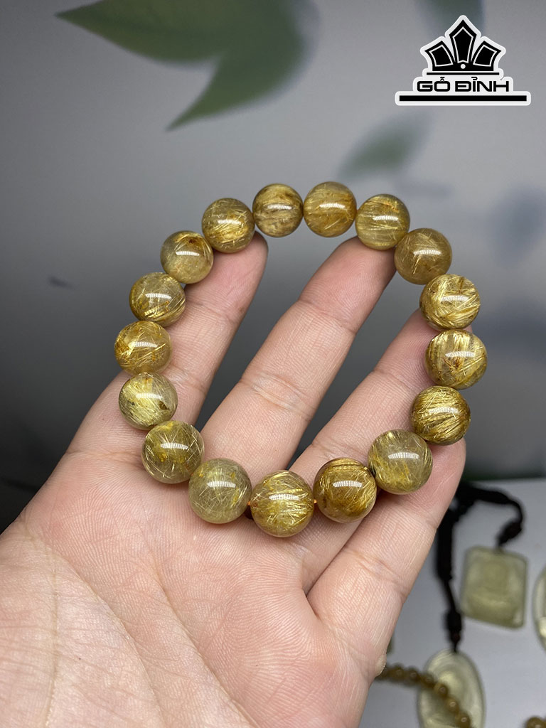 Vòng Tay Đá Thạch Anh Tóc Vàng Đường Kính Hạt 12 (mm)