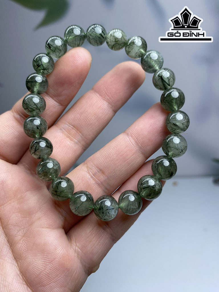 Vòng Tay Đá Thạch Anh Tóc Xanh Đường Kính Hạt 9 (mm)