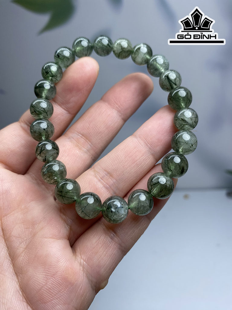 Vòng Tay Đá Thạch Anh Tóc Xanh Đường Kính Hạt 9 (mm)
