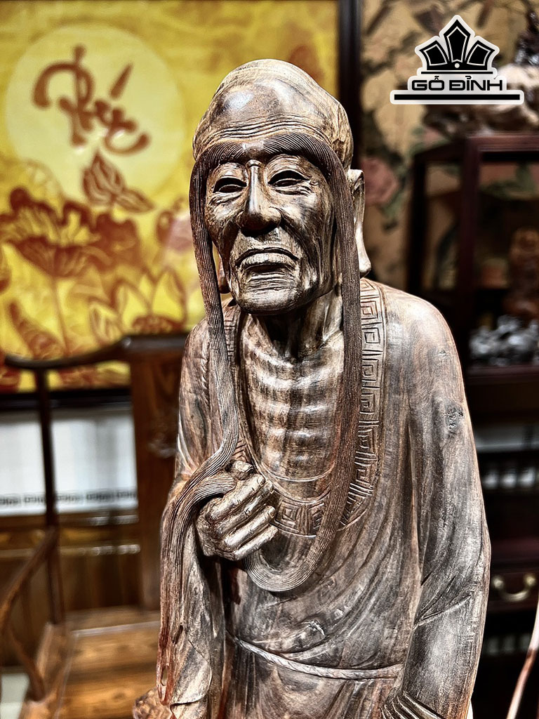 Tượng La Hán Trường Mi Gỗ Trắc Cao 60 Ngang 23 Sâu 20 (cm)