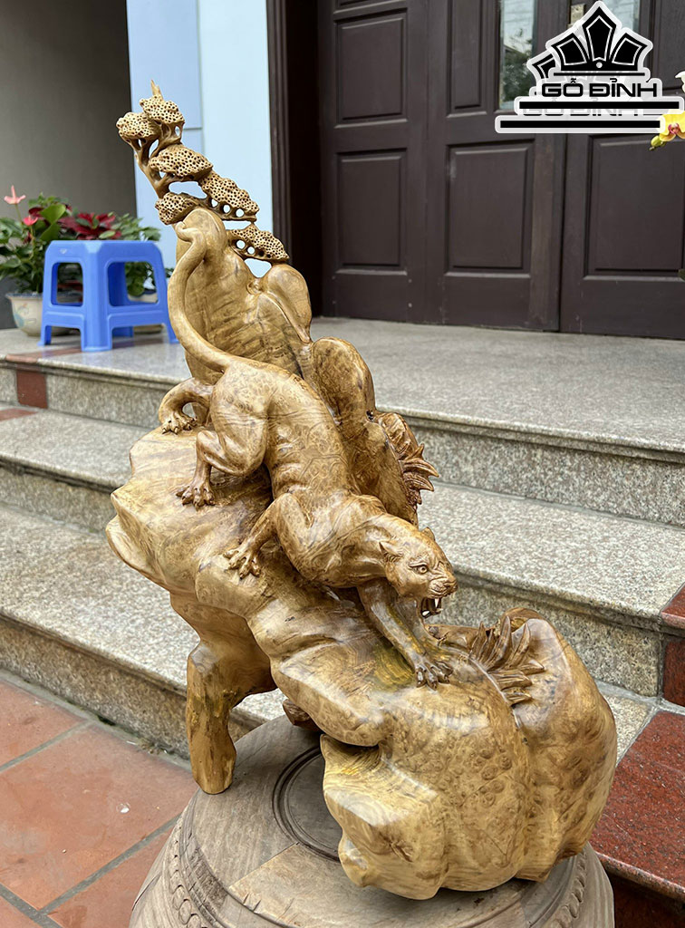 Tượng Báo Săn Mồi Gỗ Nu Kháo Cao 57 Ngang 42 Sâu 22 (cm)