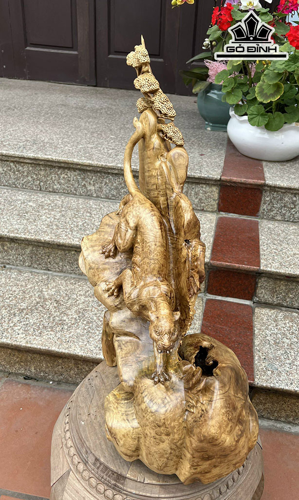 Tượng Báo Săn Mồi Gỗ Nu Kháo Cao 57 Ngang 42 Sâu 22 (cm)