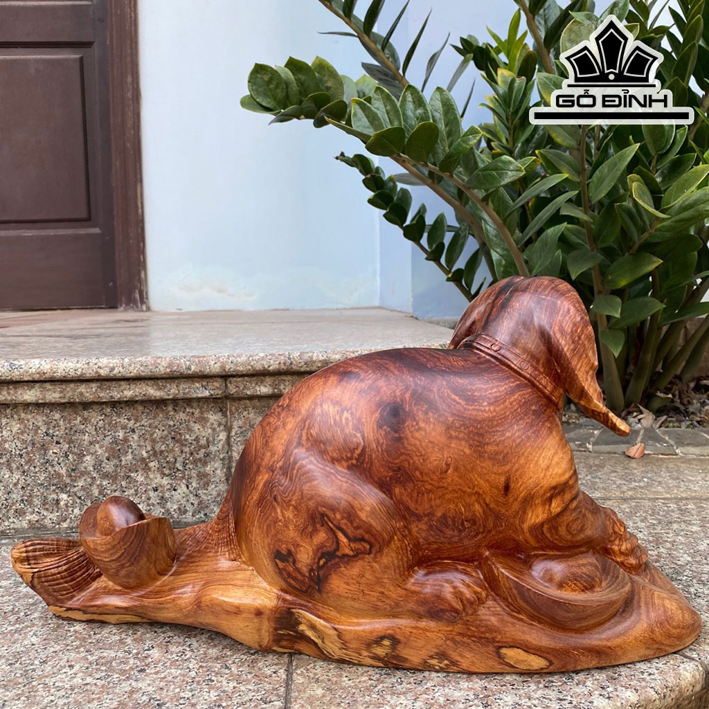 Tượng Chó Gỗ Cẩm Ngang 42 Cao 23 Sâu 20 (cm)