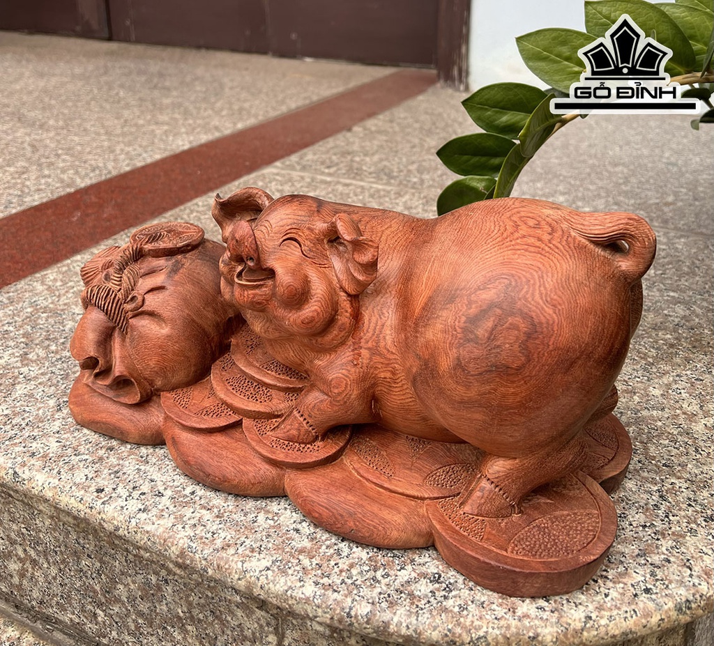 Tượng Heo Gỗ Hương Ngang 26 Cao 18 Sâu 18 (cm)