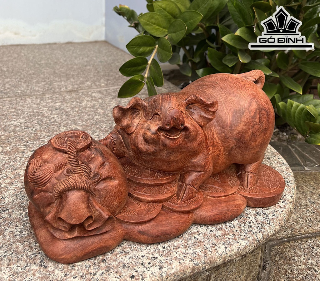 Tượng Heo Gỗ Hương Ngang 26 Cao 18 Sâu 18 (cm)