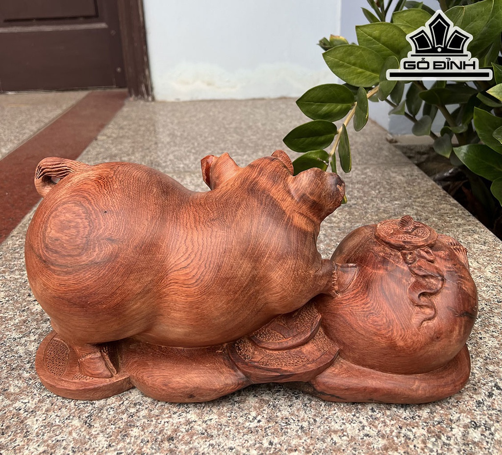 Tượng Heo Gỗ Hương Ngang 26 Cao 18 Sâu 18 (cm)