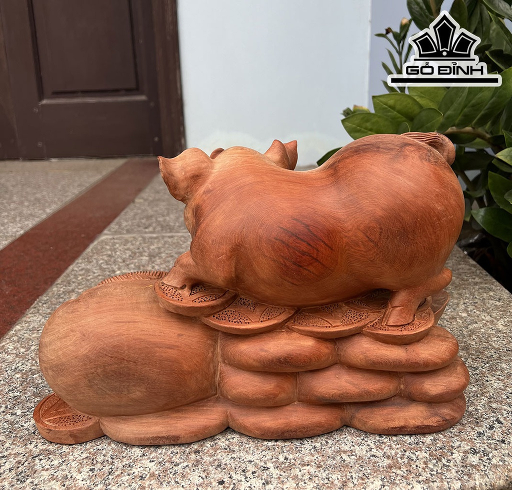 Tượng Heo Gỗ Hương Ngang 37 Cao 24 Sâu 14 (cm)