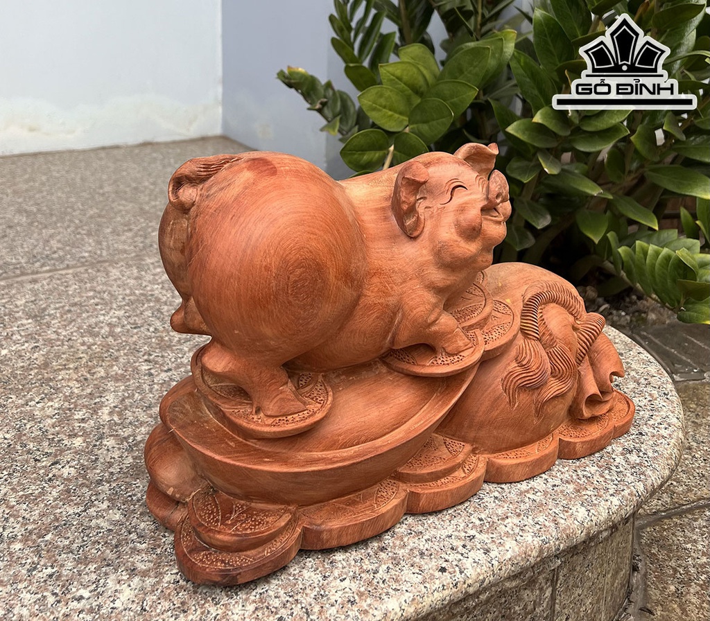 Tượng Heo Gỗ Hương Ngang 37 Cao 24 Sâu 14 (cm)