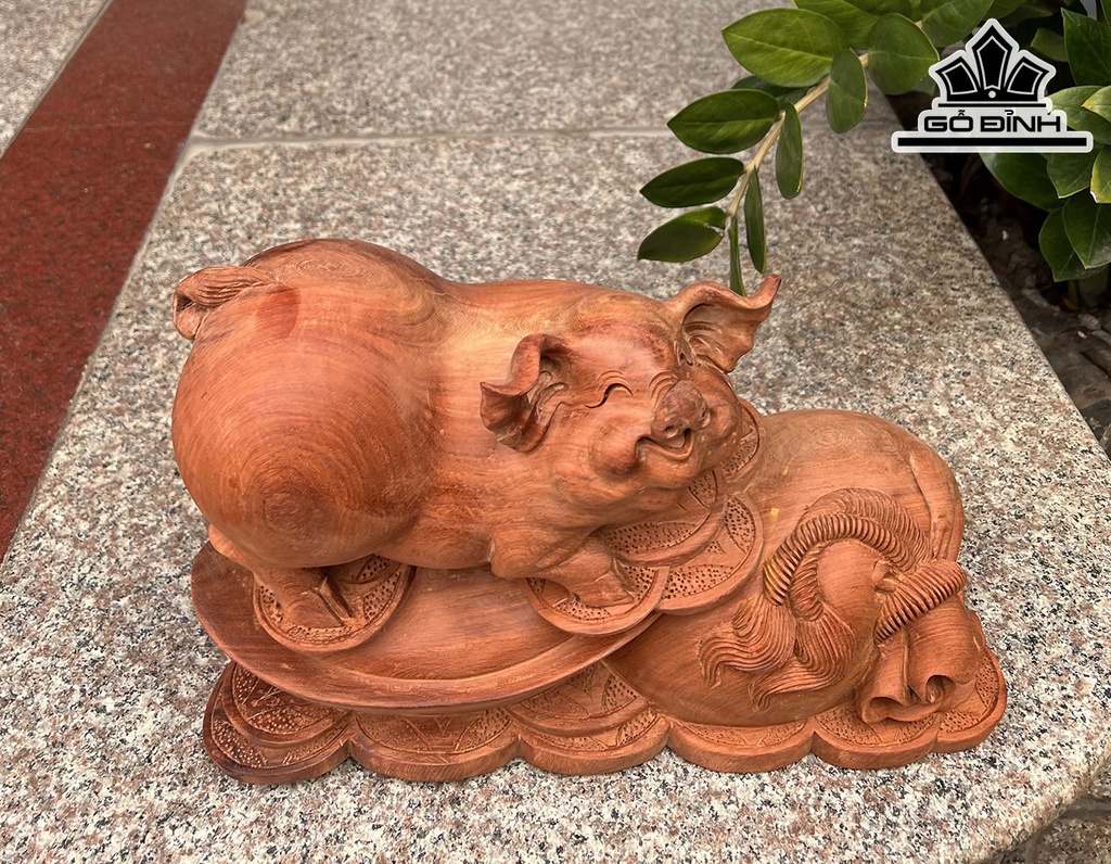 Tượng Heo Gỗ Hương Ngang 37 Cao 24 Sâu 14 (cm)