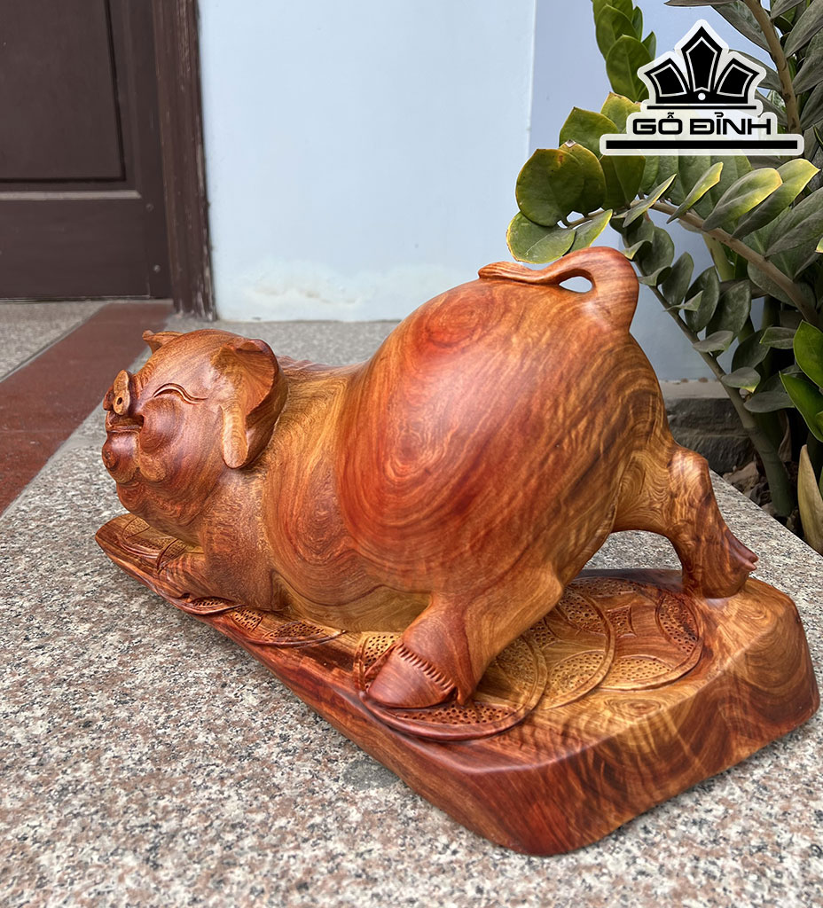 Tượng Heo Gỗ Hương Ngang 45 Cao 26 Sâu 22 (cm)