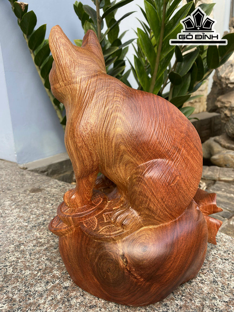 Tượng Mèo Gỗ Hương Cao 30 Ngang 22 Sâu 17 (cm)