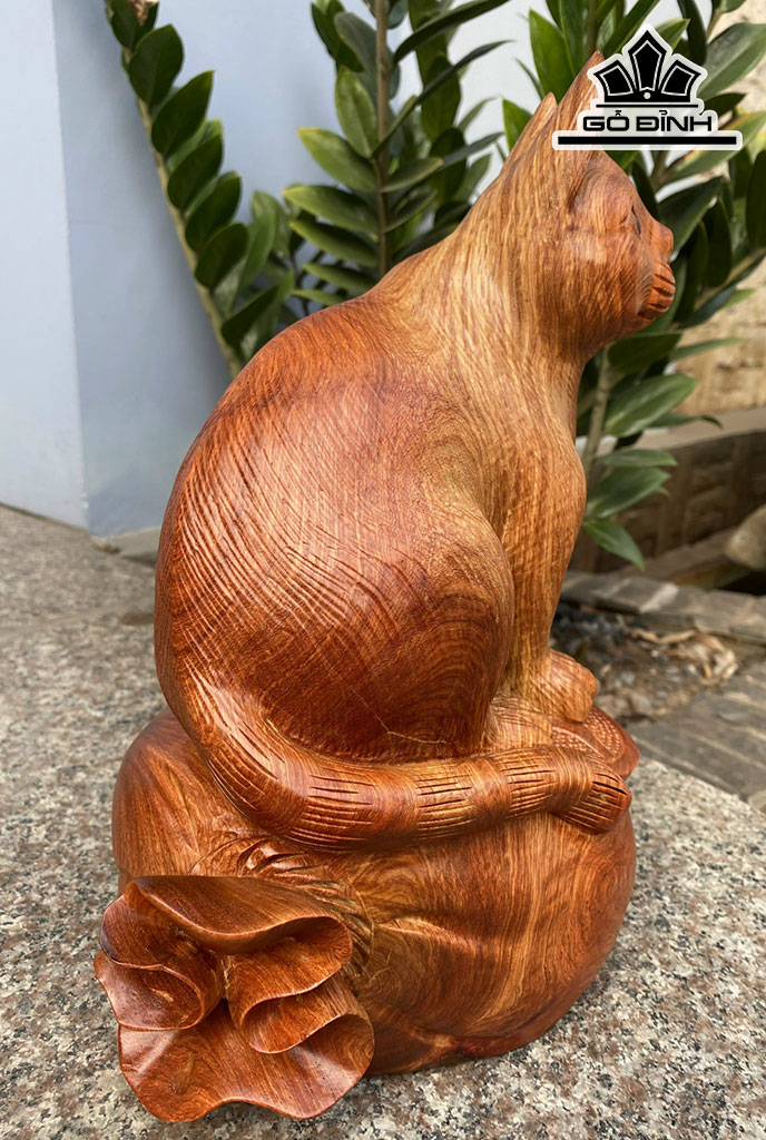 Tượng Mèo Gỗ Hương Cao 30 Ngang 22 Sâu 17 (cm)