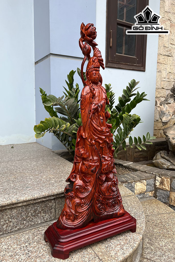 Tượng Phật Bà Quan Âm Gỗ Trắc Cao 87 Ngang 30 Sâu 10 (cm)