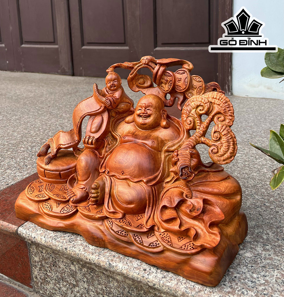 Tượng Phật Di Lặc Gỗ Hương Ngang 42 Cao 31 Sâu 19 (cm)