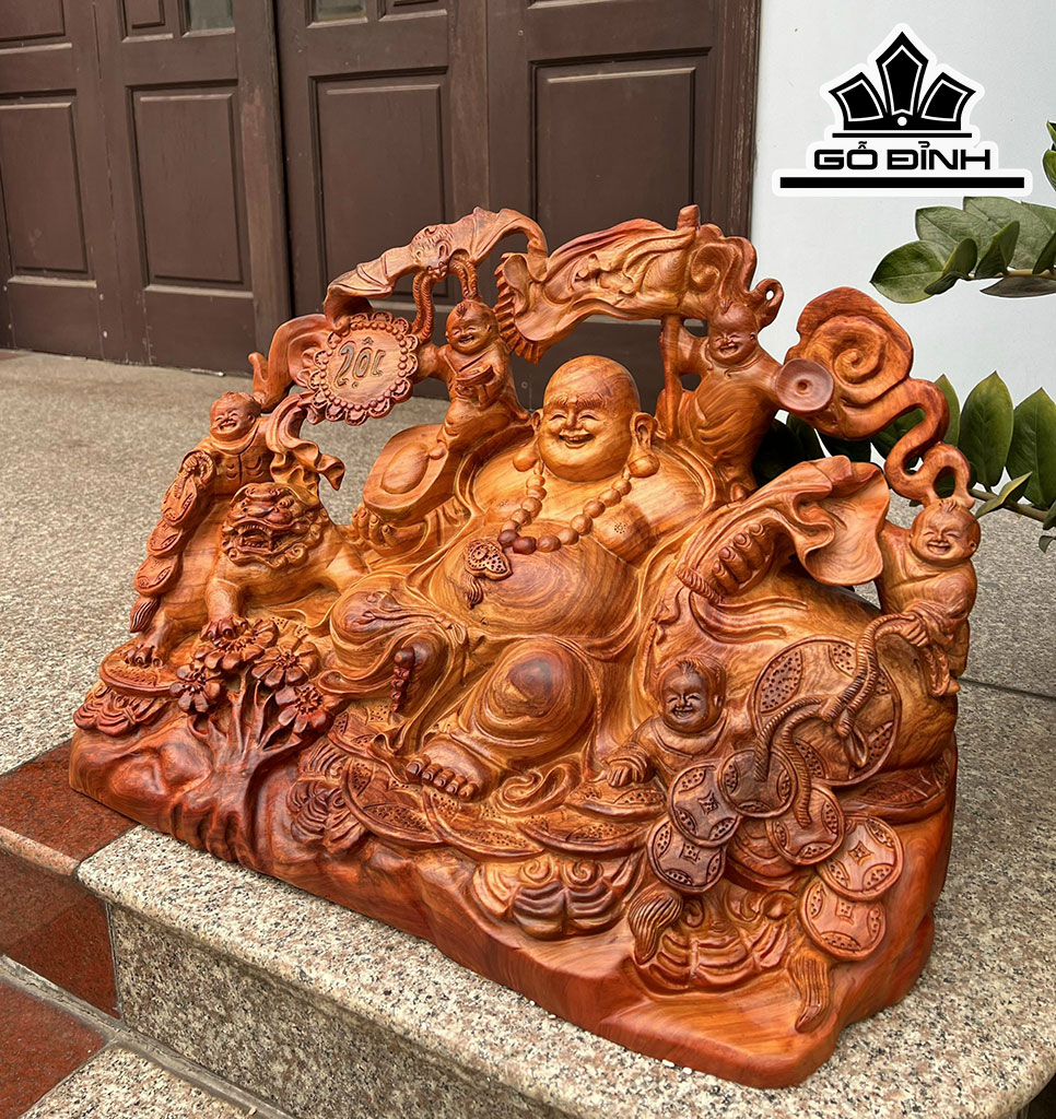 Tượng Phật Di Lặc Gỗ Hương Ngang 63 Cao 45 Sâu 33 (cm)