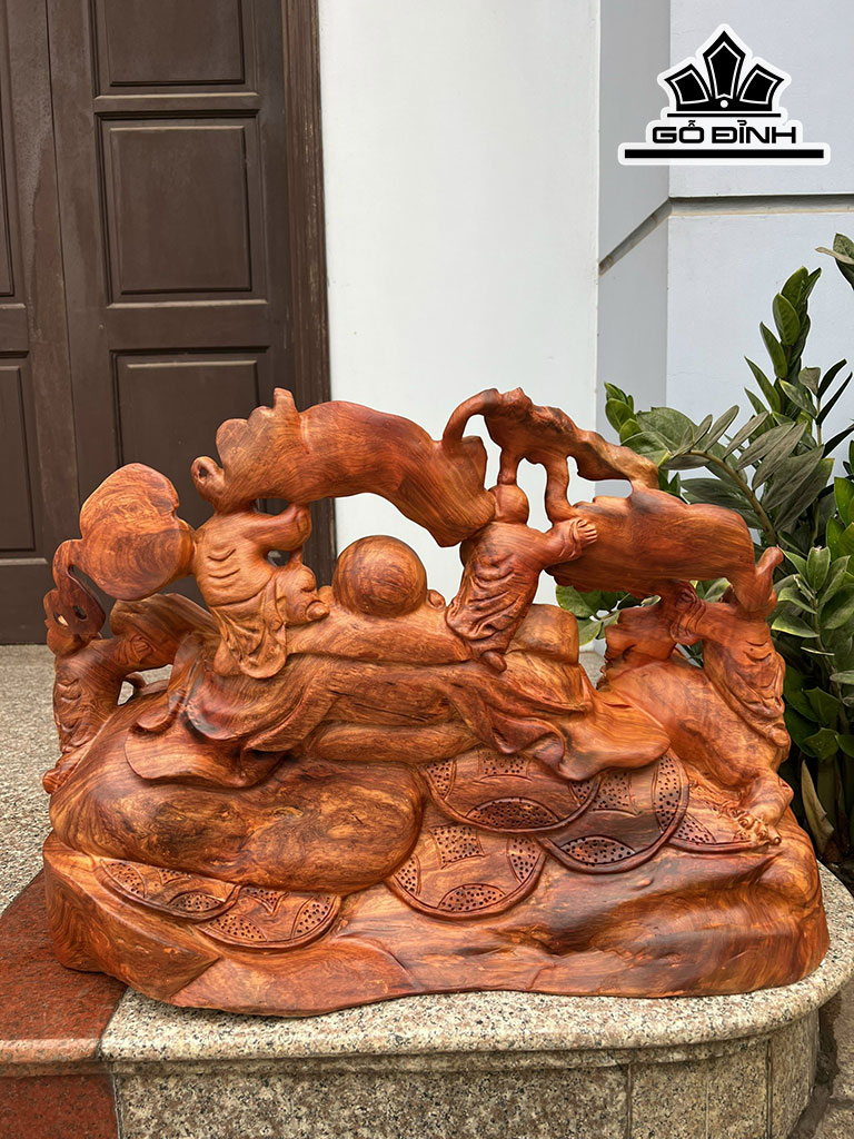 Tượng Phật Di Lặc Gỗ Hương Ngang 63 Cao 45 Sâu 33 (cm)