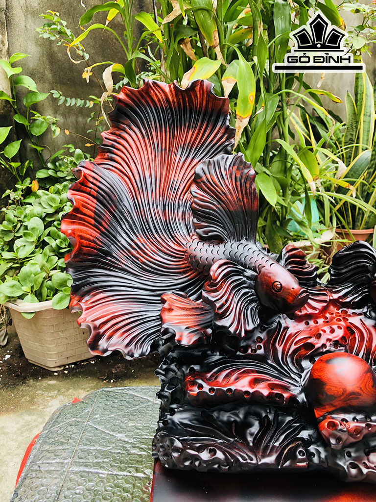 Tượng Cá Xiêm Gỗ Trắc Cao 44 Ngang 56 Sâu 26 (cm)