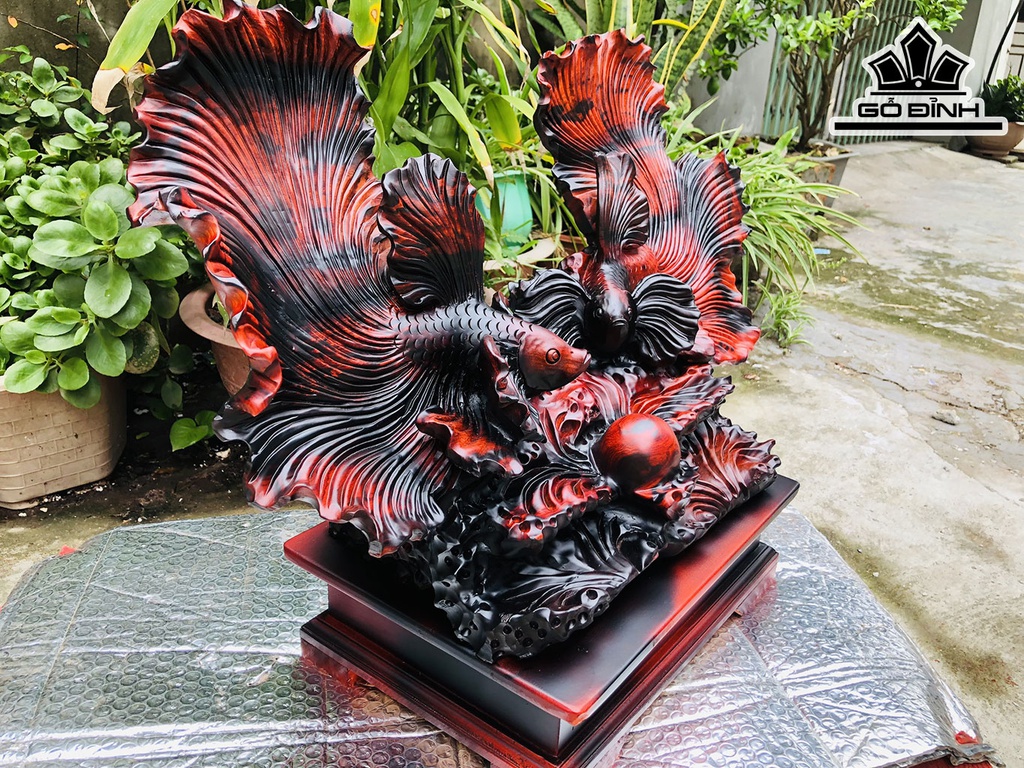 Tượng Cá Xiêm Gỗ Trắc Cao 44 Ngang 56 Sâu 26 (cm)