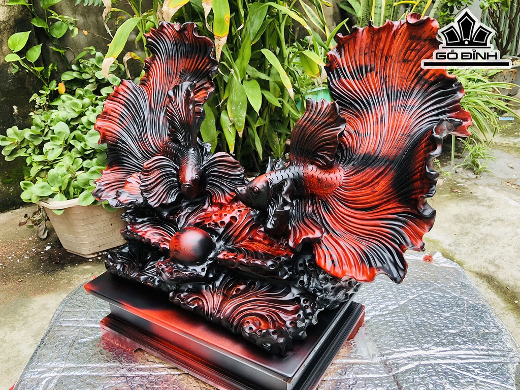 Tượng Cá Xiêm Gỗ Trắc Cao 44 Ngang 56 Sâu 26 (cm)