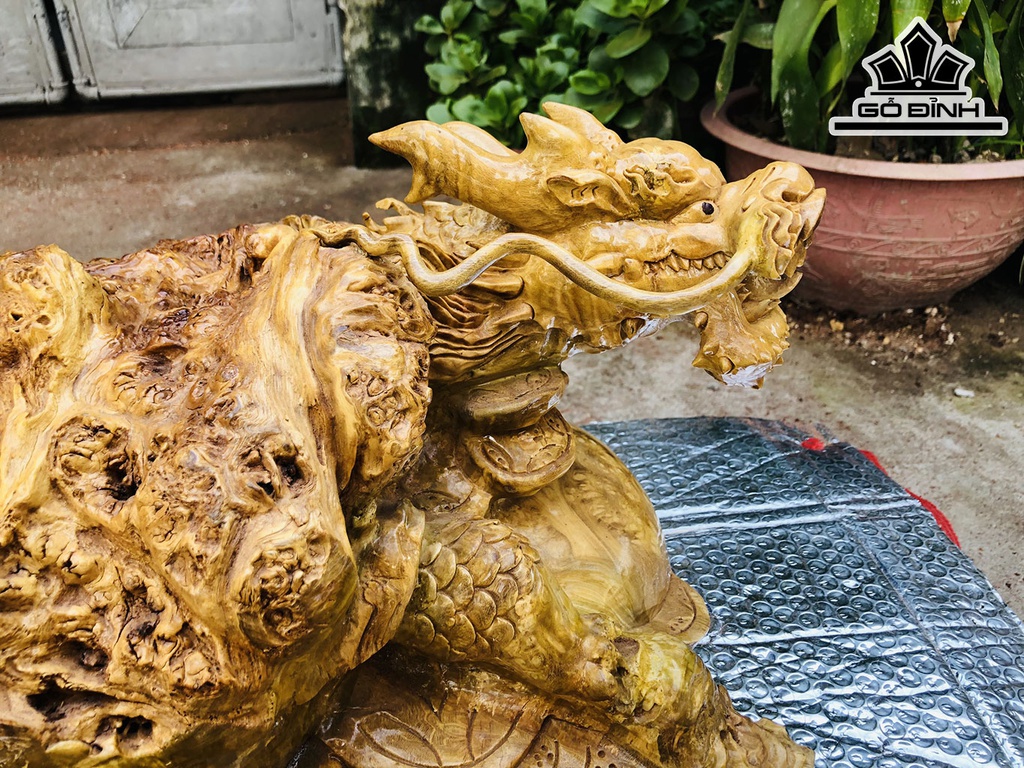 Tượng Long Quy Gỗ Nu Nghiến Ngang 50 Cao 28 Sâu 43 (cm)