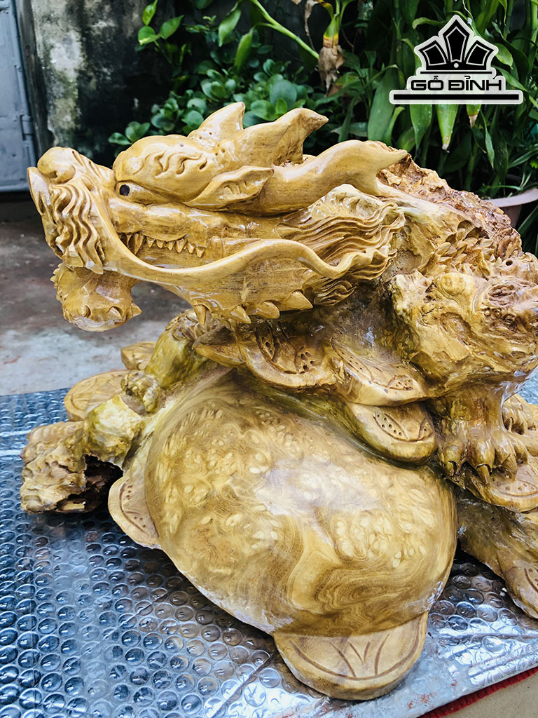Tượng Long Quy Gỗ Nu Nghiến Ngang 50 Cao 28 Sâu 43 (cm)
