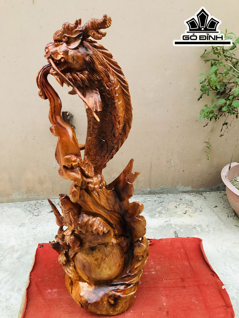 Tượng Tam Ngư Hóa Rồng Gỗ Hương Cao 86 Ngang 33 Sâu 26 (cm)