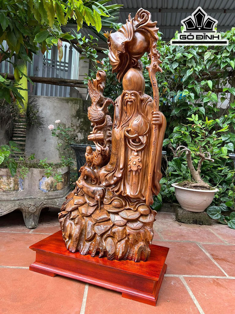 Tượng Ông Thọ Gỗ Bách Xanh Cao 96 Ngang 50 Sâu 25 (cm)