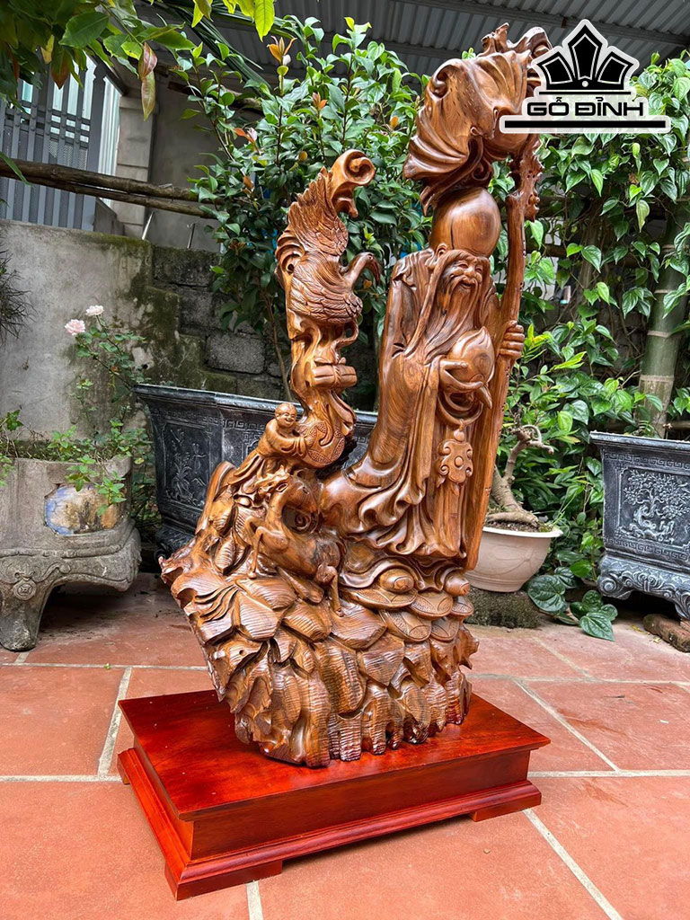 Tượng Ông Thọ Gỗ Bách Xanh Cao 96 Ngang 50 Sâu 25 (cm)