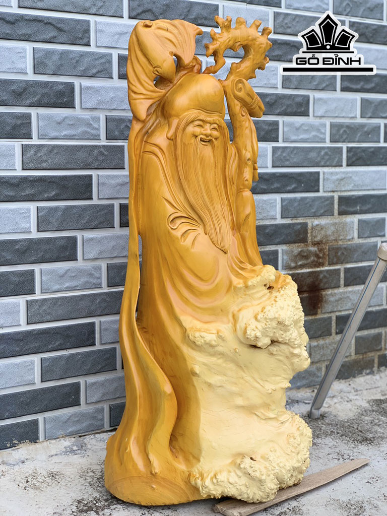 Tượng Ông Thọ Gỗ Nu Dổi Cao 86 Ngang 41 Sâu 28 (cm) 2