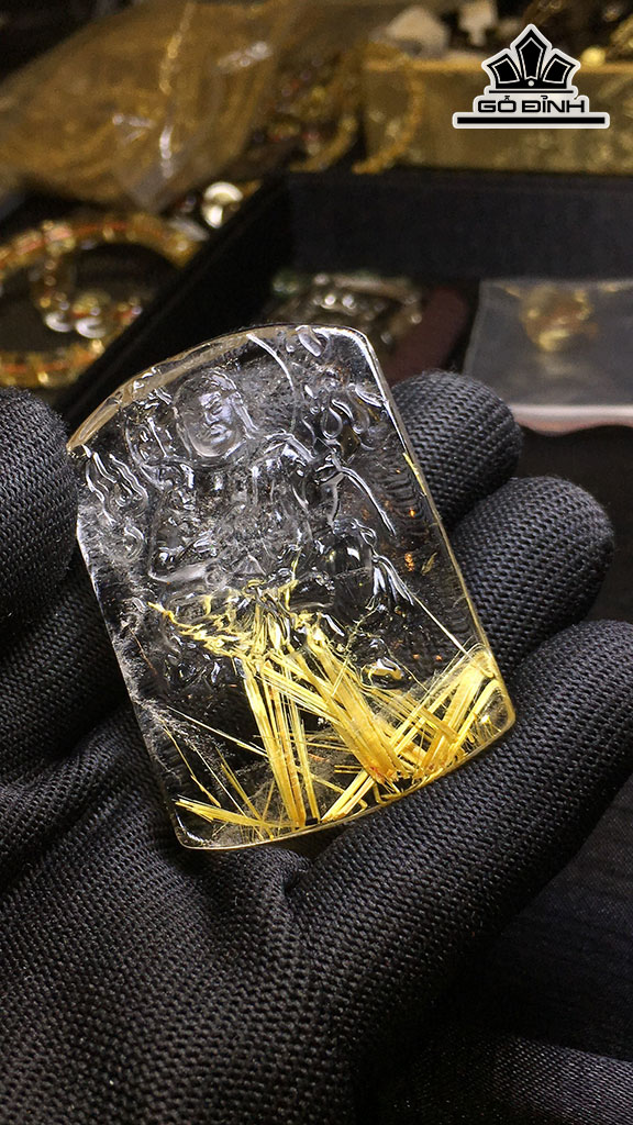 Mặt Dây Chuyền Động Thiên Minh Đá Thạch Anh Tóc Vàng Cao 54,8 Ngang 39,2 Sâu 8,8 (mm) 37,9gr