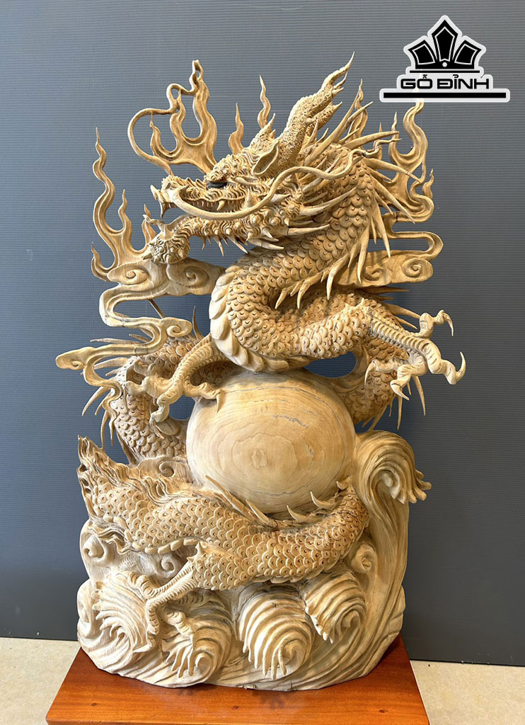 Tượng Nhất Long Gỗ Ngọc Am Cao 106 Ngang 56 Sâu 24 (cm)