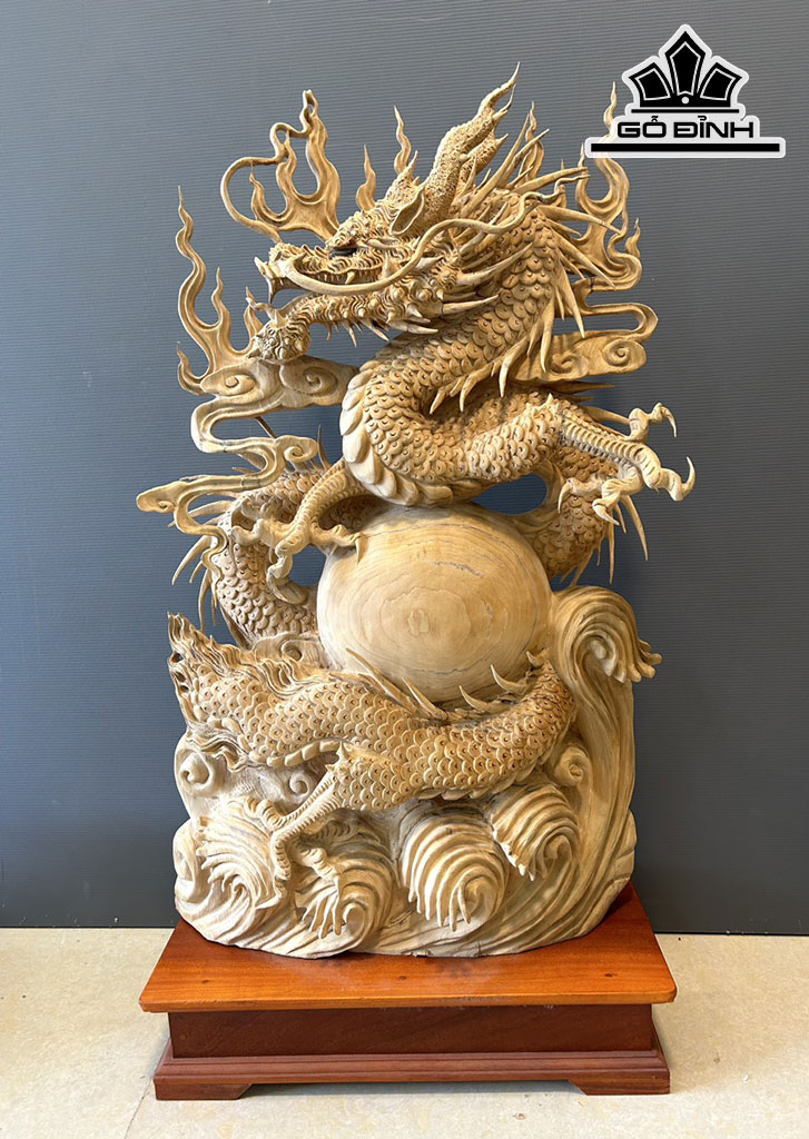 Tượng Nhất Long Gỗ Ngọc Am Cao 106 Ngang 56 Sâu 24 (cm)