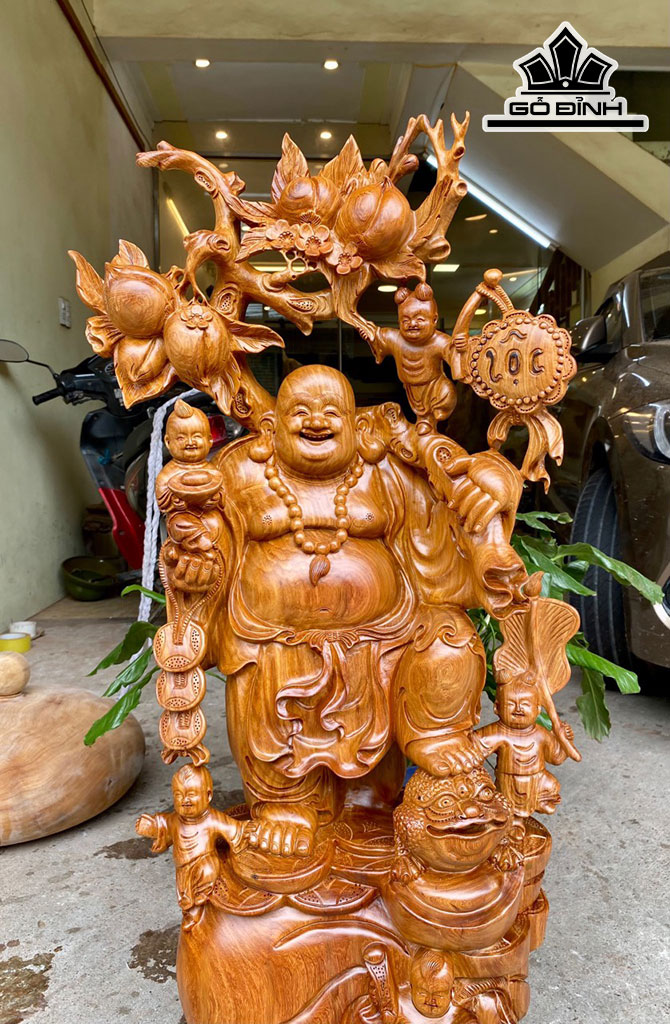 Tượng Phật Di Lặc Gỗ Hương Cao 94 Ngang 40 Sâu 29 (cm)