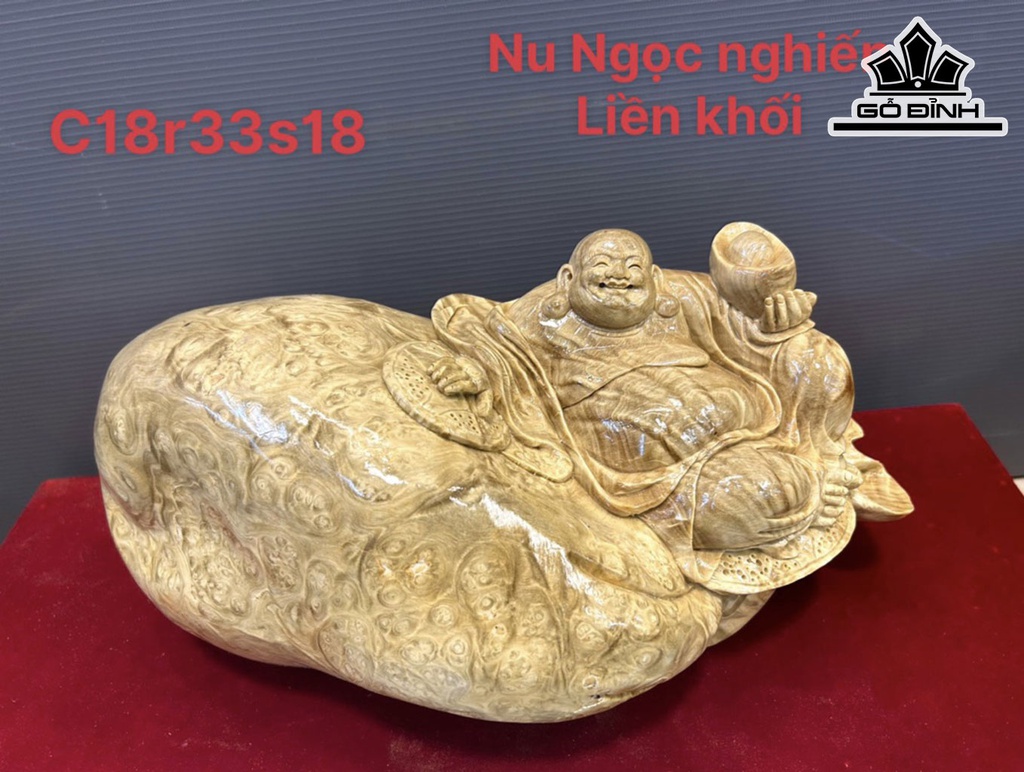 Tượng Phật Di Lặc Gỗ Nu Nghiến Cao 18 Ngang 33 Sâu 18 (cm)