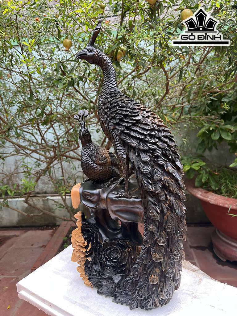 Tượng Chim Gỗ Mun Hoa Cao 63 Ngang 28 Sâu 13 (cm)