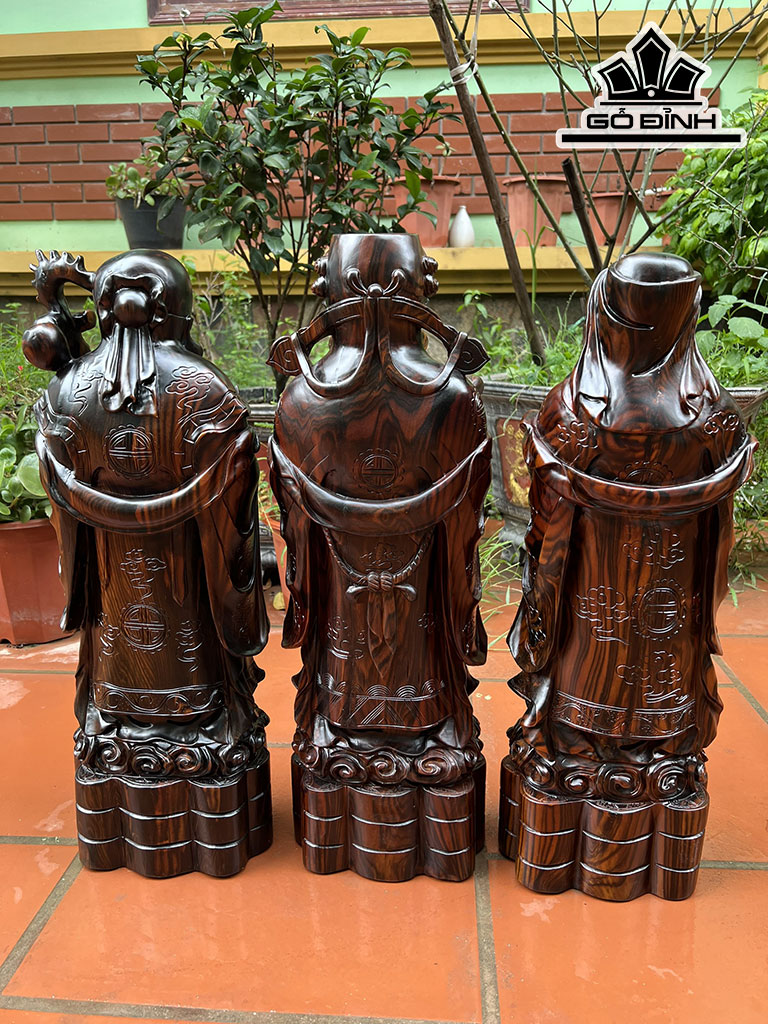 Tượng Phúc Lộc Thọ (Tam Đa) Gỗ Mun Hoa Cao 60 Ngang 20 Sâu 15 (cm)