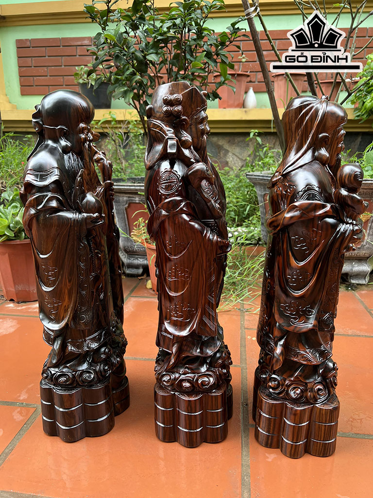 Tượng Phúc Lộc Thọ (Tam Đa) Gỗ Mun Hoa Cao 60 Ngang 20 Sâu 15 (cm)