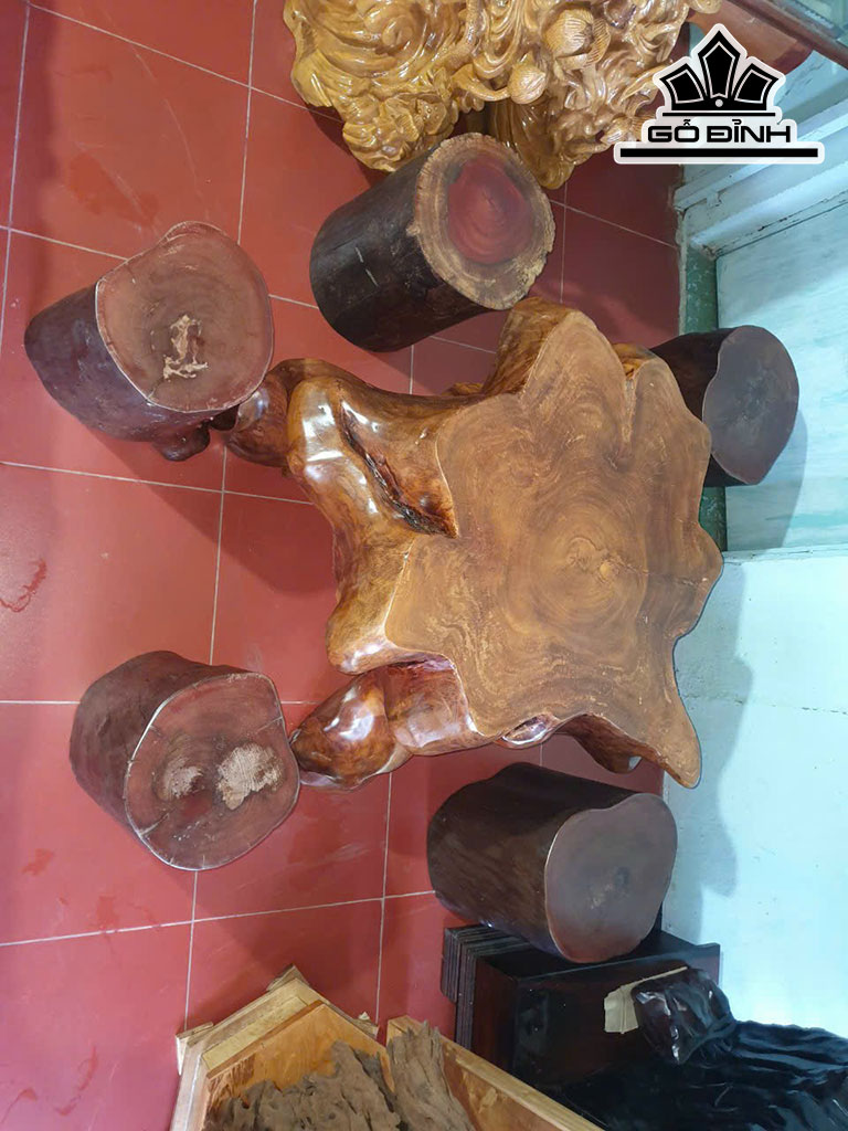 Bộ Bàn Ghế Gỗ Sao Mặt Bàn Cao 53 Rộng 85 Đôn Ngồi Mặt 30-35 Cao 38 (cm)