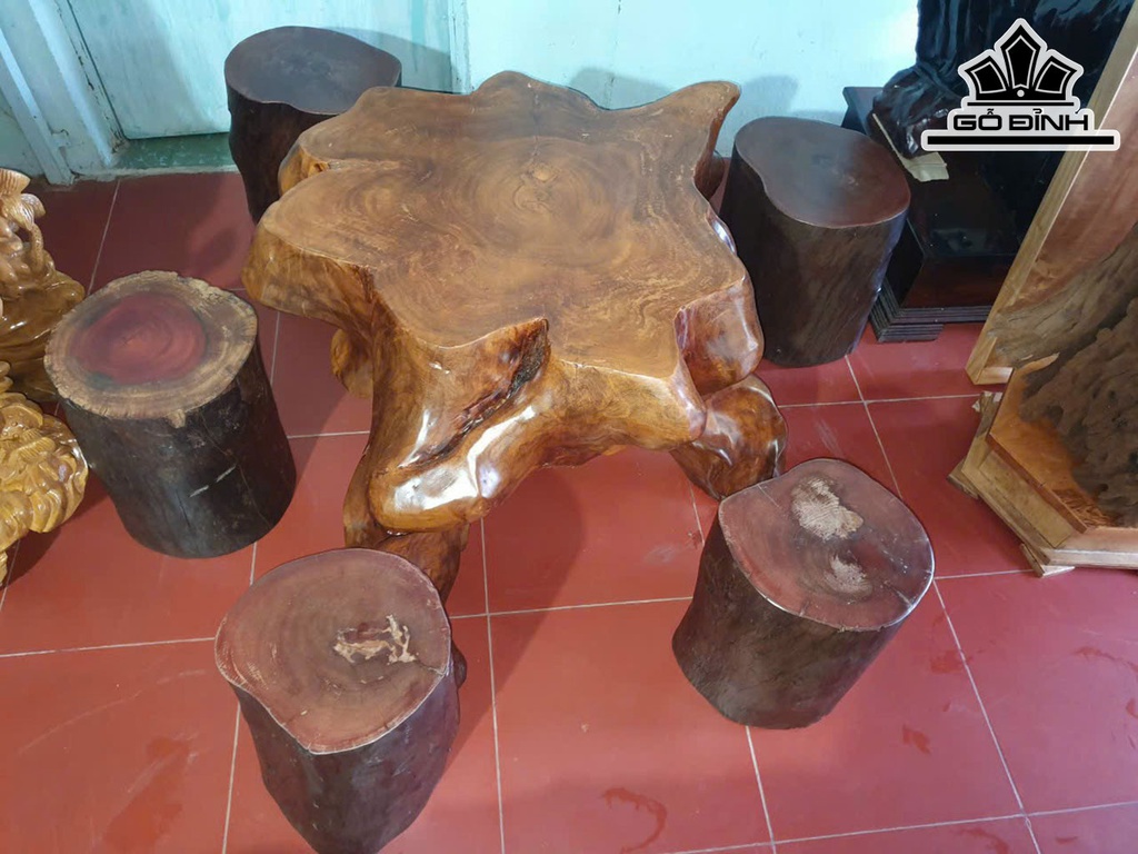 Bộ Bàn Ghế Gỗ Sao Mặt Bàn Cao 53 Rộng 85 Đôn Ngồi Mặt 30-35 Cao 38 (cm)