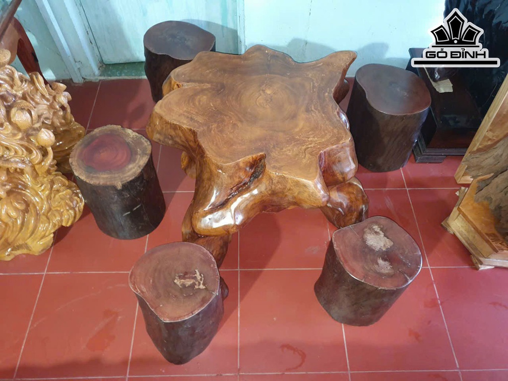 Bộ Bàn Ghế Gỗ Sao Mặt Bàn Cao 53 Rộng 85 Đôn Ngồi Mặt 30-35 Cao 38 (cm)