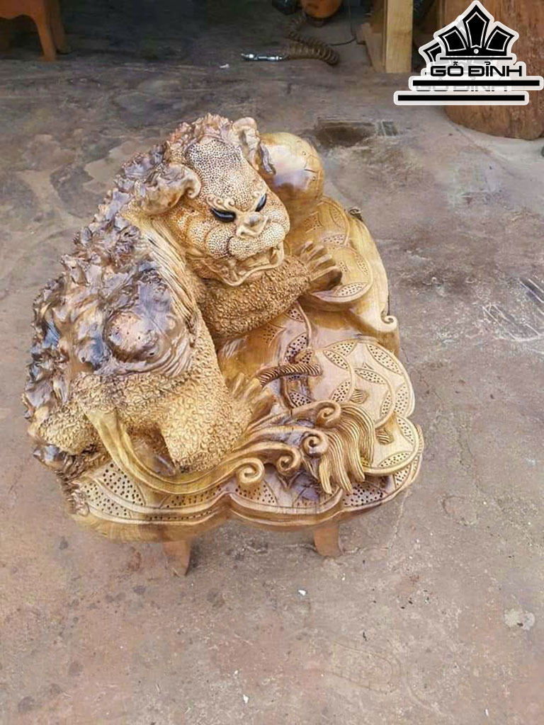 Tượng Nghê Gỗ Nu Kháo Ngang 55 Cao 45 Sâu 32 (cm)