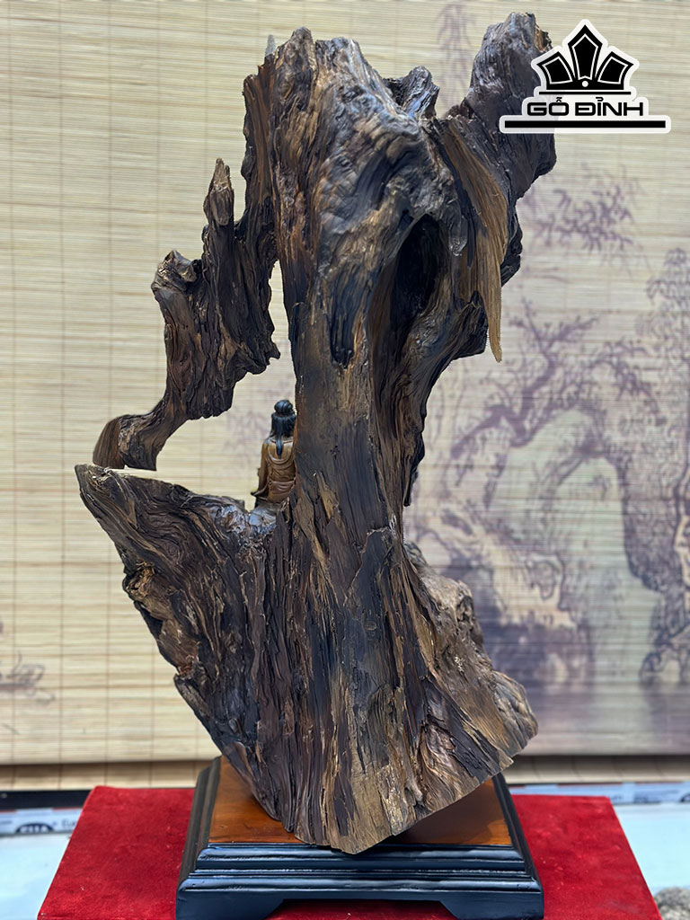 Tượng Phật Bà Quan Âm Gỗ Lũa Bách Xanh Cao 65 Ngang 38 Sâu 21 (cm)