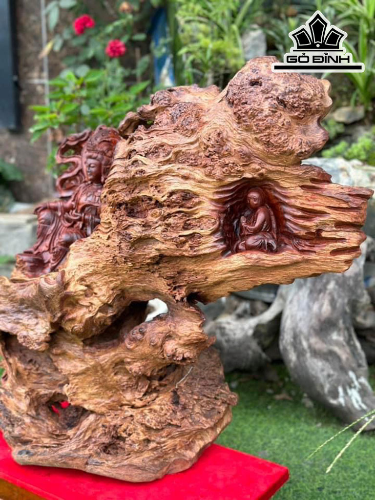 Tượng Phật Bà Quan Âm Gỗ Nu Hương Cao 62 Ngang 60 Sâu 28 (cm)