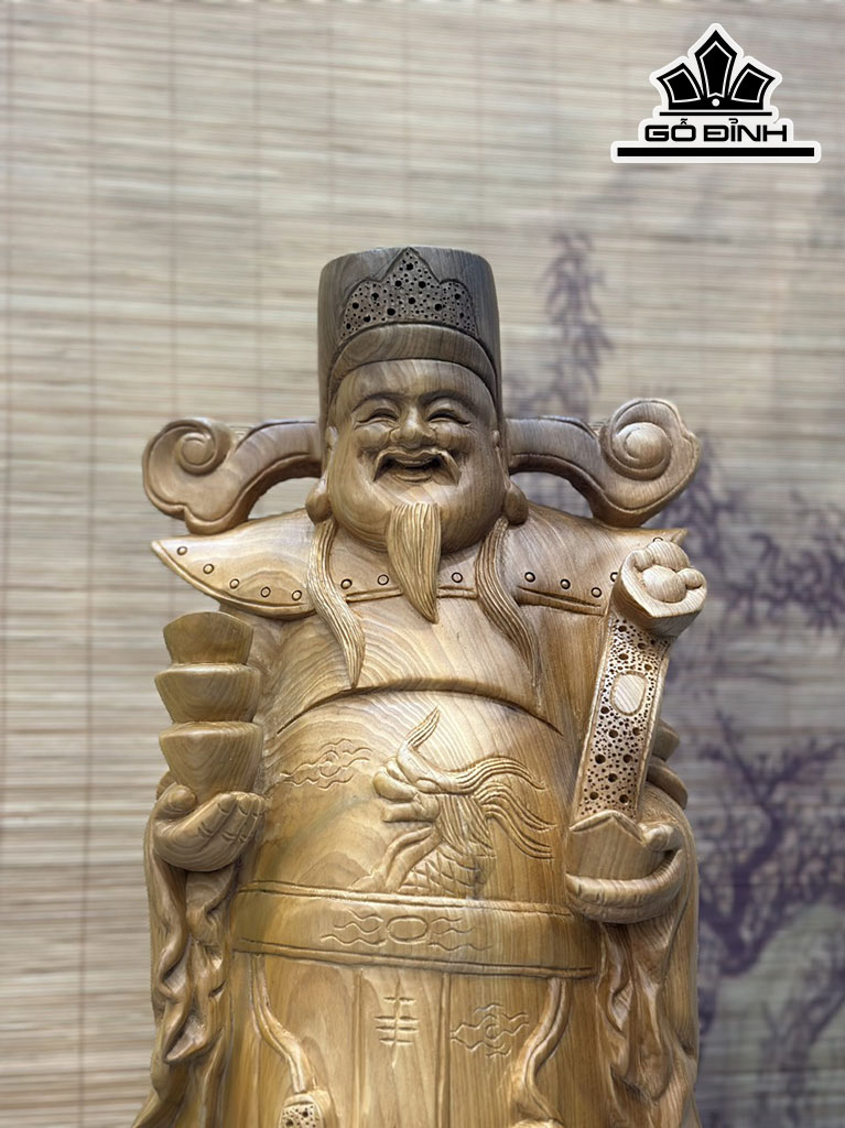 Tượng Thần Tài Gỗ Ngọc Am Cao 70 Ngang 27 Sâu 24 (cm)