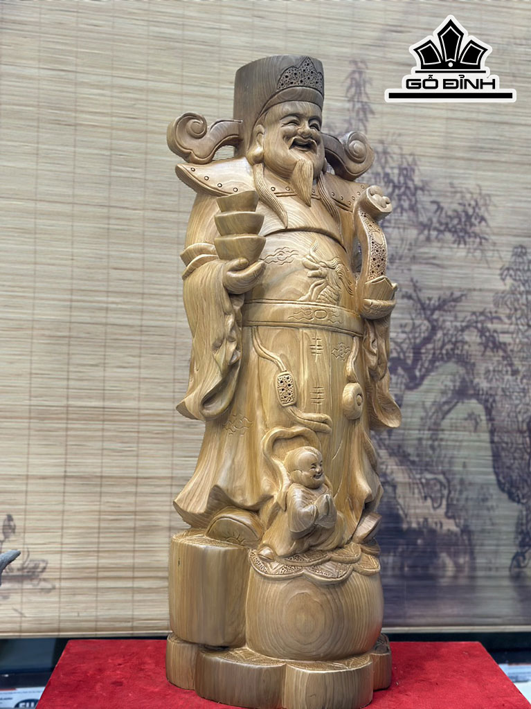 Tượng Thần Tài Gỗ Ngọc Am Cao 70 Ngang 27 Sâu 24 (cm)