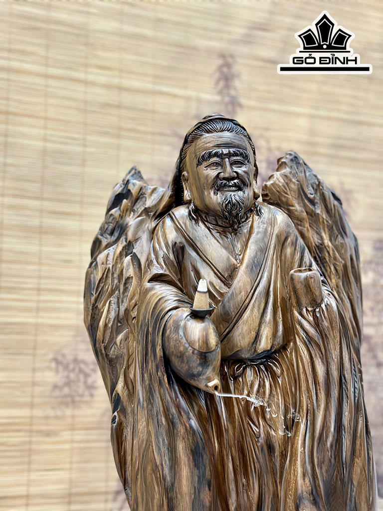 Tượng Thần Trà Gỗ Lũa Bách Xanh Cao 51 Ngang 30 Sâu 17 (cm)