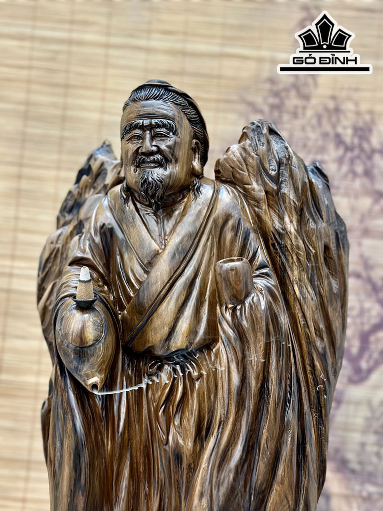 Tượng Thần Trà Gỗ Lũa Bách Xanh Cao 51 Ngang 30 Sâu 17 (cm)