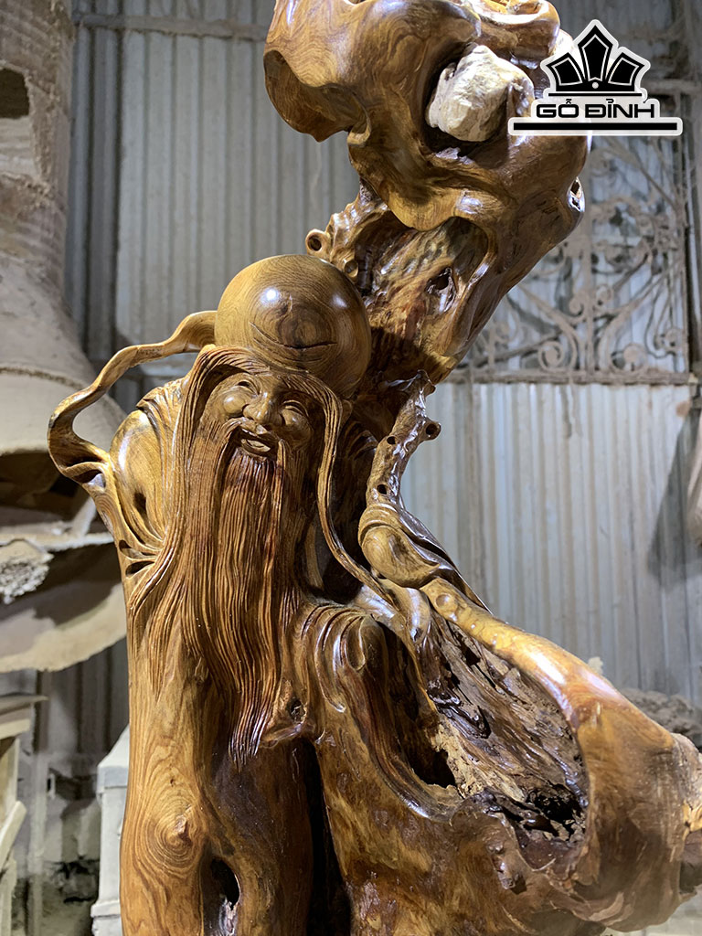 Tượng Ông Thọ Gỗ Bách Xanh Cao 70 Ngang 40 Sâu 25 (cm)