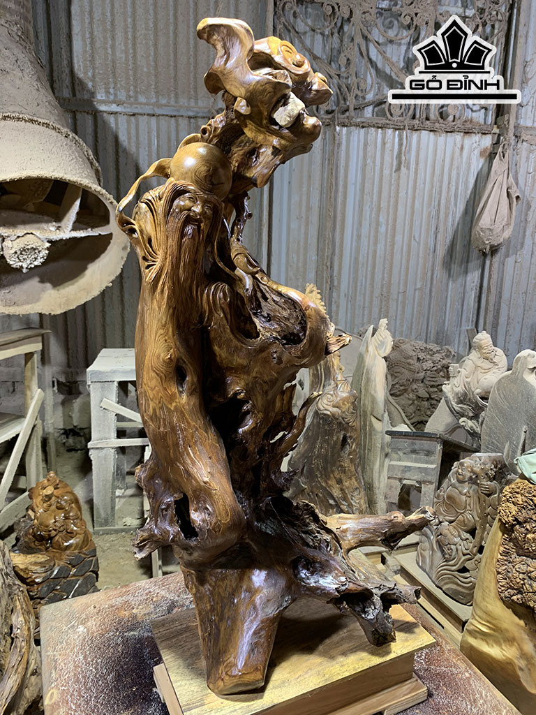 Tượng Ông Thọ Gỗ Bách Xanh Cao 70 Ngang 40 Sâu 25 (cm)