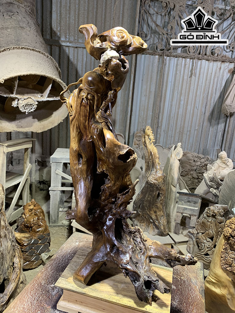 Tượng Ông Thọ Gỗ Bách Xanh Cao 70 Ngang 40 Sâu 25 (cm)